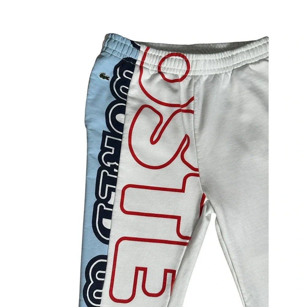 Lacoste‎ Jogger Track Pants Boys 16 Red White Side Logo Fleece Elastic Waist